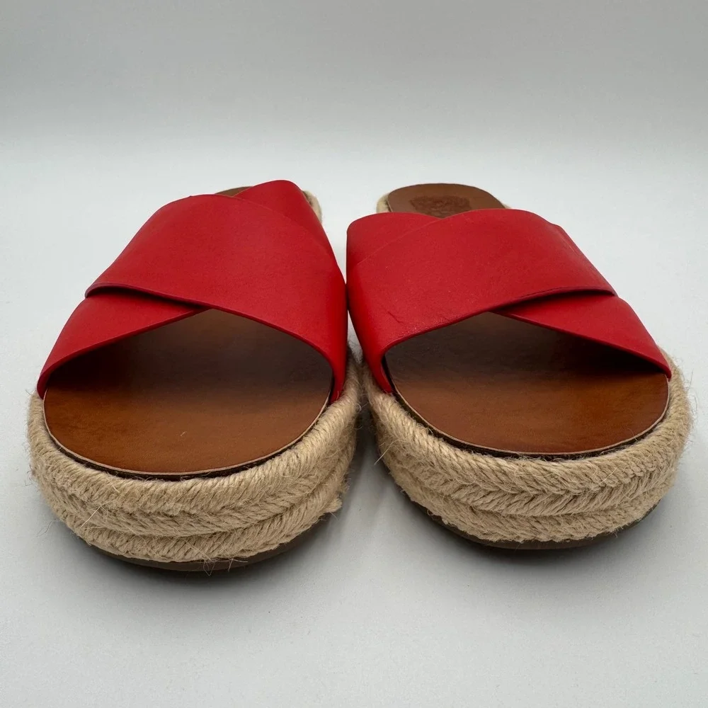 Vince Camuto Carran Red Leather Criss Cross Espadrille Slide Sandals Womens 9M